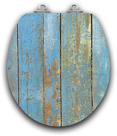 TOPSEAT Art of Acryl Round Toilet Seat w/Slow Close Chromed Metal Hinges, Wood, Shabby Chic