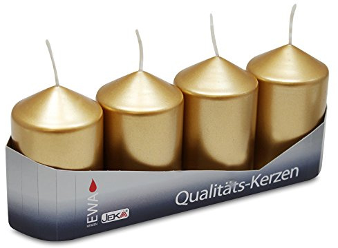 OLShop AG 3er Pack Stumpenkerzen metallic Gold, ca. 50 x 80 mm (3 x 4 Stück) Kerze Kaminkerze Laternenkerze Dekoration