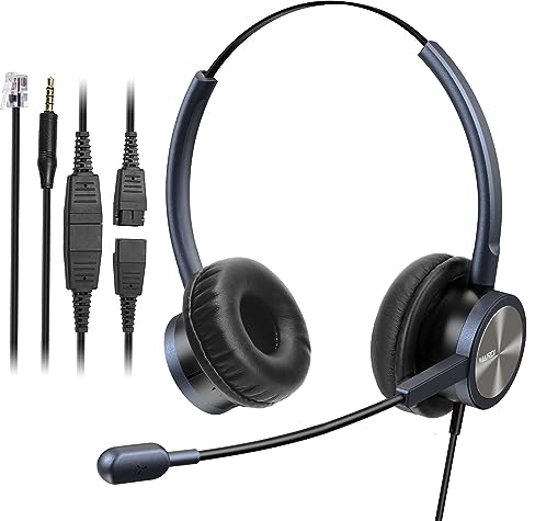 MAIRDI Phone Headset with RJ9 Jack & 3.5mm Connector for Deskphone Cell Phone PC Laptop, CallCenter Office Headset with Microphone Noise Canceling for Polycom Nortel