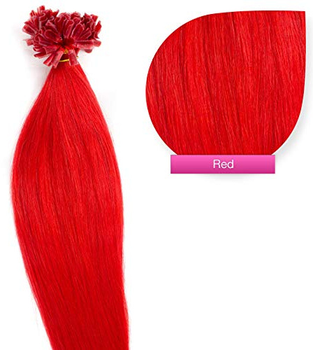 Rote Bonding Extensions aus 100% Remy Echthaar - 100x 1g 45cm Glatte Strähnen - Lange Haare mit Keratin Bondings U-Tip als Haarverlängerung und Haarverdichtung in der Farbe Rot