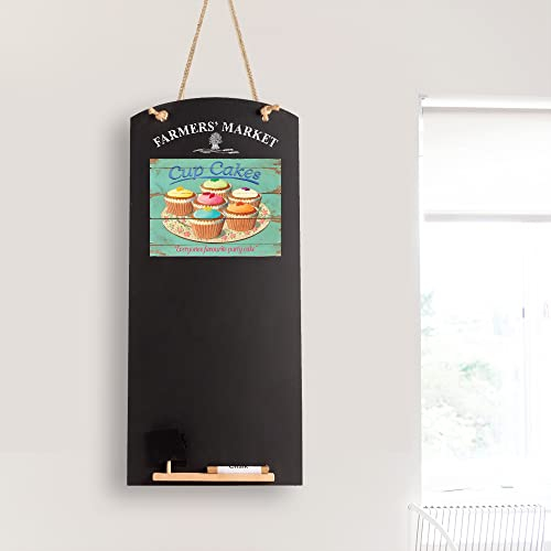 Chalkboards UK Cupcakes Lavagna da Cucina Nera con Corda, Vassoio e Gesso. Gamma Design Booths, Legno, Nero, W60 x H27 cm