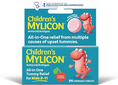 MYLICON Children's Tummy Relief for Kids, 24 Cherry Flavored Chewable Tablets