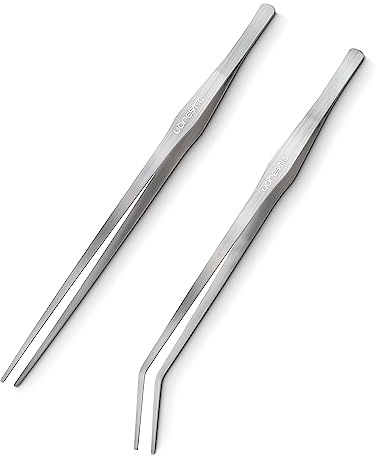 VORESTIC 2 Stück Aquarium Pinzette Lang 38 cm Set, Gerade und Gebogen Aquarium Pinzette Set, Lange Pinzette zum Pflanzen und Füttern