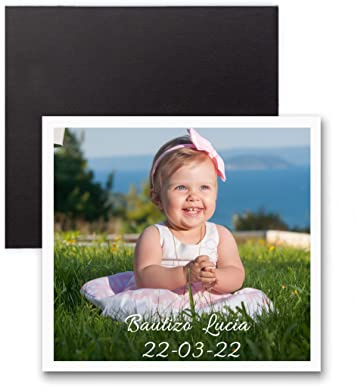 Detalles y Recuerdos de Bautizos, Comuniones, Bodas,Fiestas de Cumpleaños.para Invitados Originales,Pack Iman Flexible Personalizado (Cuadrado 7x7cm, Pack 24 Unidades)