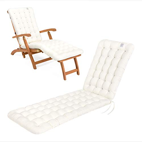 HAVE A SEAT Luxury - Deckchair Auflage 180x50 cm, 8 cm dick, Bequeme Liegestuhl Polsterauflage, waschbar bei 95°C, Trockner geeignet, UV-Beständig, Made in Germany (180 x 50 cm, Weiß)