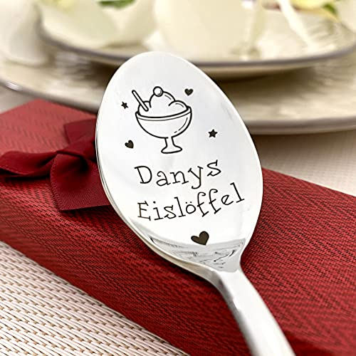 Eislöffel mit Namen - Ice cream spoon Löffel für Eis - Geschenkidee Kostenloser gravur auf dem Stiel (Silver Dol)