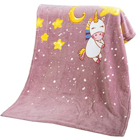 Bestlivings Baby Kuschdeldecke 75x100 cm - vers. Motive - Flauschdecke Fleece Decke - weiche Wohn-Decke zum kuscheln - Einhorn (Rosa)