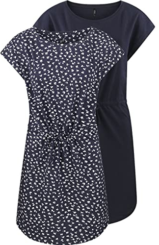 ONLY Damen Sommer Mini Kleid onlMAY S/S Dress 2er Pack Grösse XS S M L XL XXL Gestreift Schwarz 100% Baumwolle, Größe:L, Farbe:Night Sky