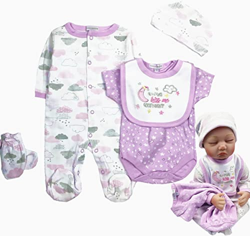 5 Piece Set Reborn Baby Girl Doll Clothes 22 inch Newborn Accesories Outfits for 20-22 inch Reborns Doll Matching Clothing