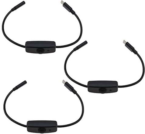 EMSea 3 Stück Typ-C Stecker auf Buchse Netzteil Kabel mit EIN/Aus-Schalter USB Verlängerungskabel für Telefone Tablet Kleine Schreibtischlampe/Lüfter 28cm 5V Schwarz