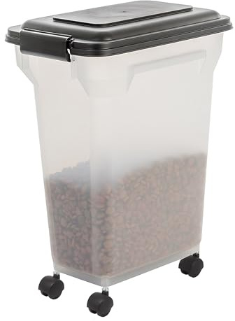 Iris Ohyama, Boite Croquette Chien Hermetique à Roulettes, 18L/7kg, Noir, Couvercle à Rabat avec Joint Etanche, Plastique, pour Chien, Chat, Friandises, Conteneur Croquettes, sans BPA, ATS-M