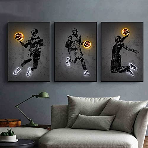 OTURRI Neon Sports Players Wall Gemälde Pictures Deko Basketball Players Poster And Print Nordic Legend Canvas Painting Club Room Home Deko 50x70cmx3 Unframed