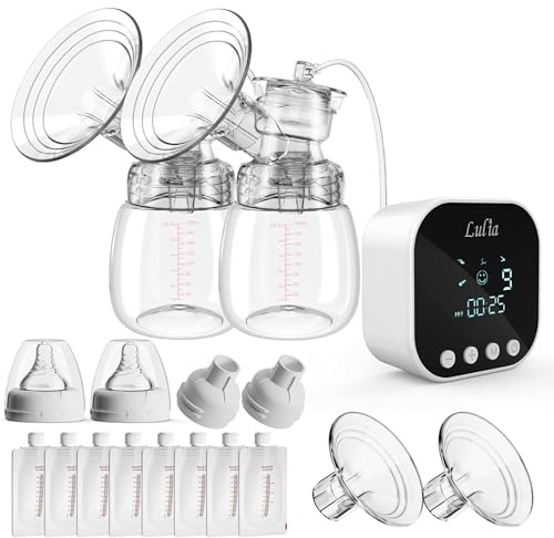 Lulia Portable Dual Electric Breast Pump: Powerful and painless suction, 4 modes and 9 volume milk pump, available in 2 flange sizes, rechargeable and very quiet