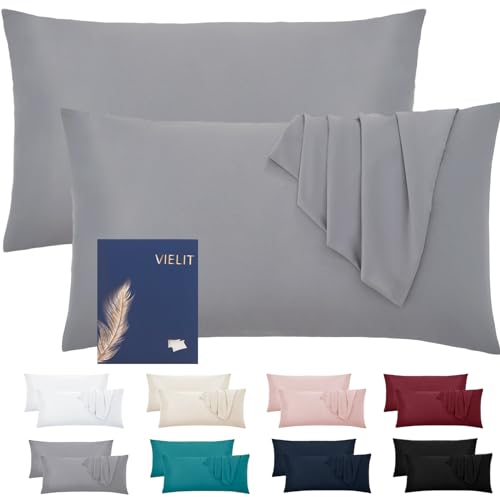 Vielit Kissenbezug 40 x 80 Grau Weich Kopfkissenbezug 40x80 2er Set Mikrofaser Kissenbezüge 40x80 Kissenhülle Für Kissen 40x80 Öko-Zertifikat Resistent Hypoallergen