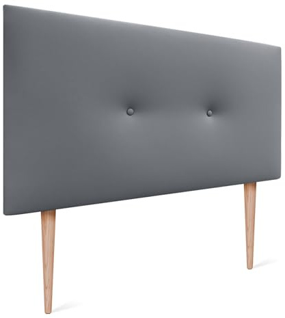 DHOME Kopfteil aus Kunstleder oder Stoff Acualine, einfarbig, mit Knöpfen, gepolstert, Luxus-Kopfteil, modernes gestepptes Bett, Kunstleder, 105 x 105 cm (Betten 80/90/105), Kunstleder Grau