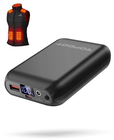 Topdot 16000mAh Heated Vest Battery Pack,7.4V/5V Rechargeable Power Bank with LED Display, DC/USB/Type-C Output, and USB-C Charging Cord for Heated Gilet Hoodies Jacket,22.5W Fast Charing