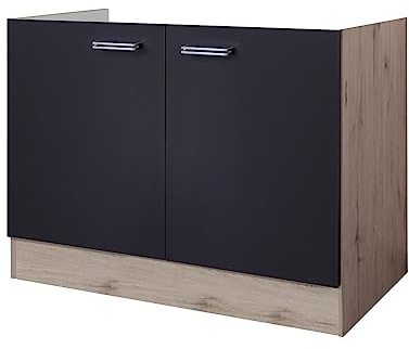 Flex-Well Spülenunterschrank Lino 100 cm ohne Arbeitsplatte – Anthrazit & San Remo Eiche – mit 2 Türen