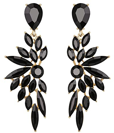 Clearine Ohrringe Hochzeit Braut Kristall Teardrop Marquise Cluster Bling Hängend Ohrstecker für Damen Schwarzgold-Ton