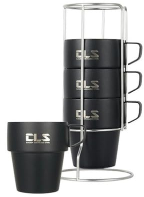 MdybF Coppa in acciaio inossidabile Tazze Da Caffè A Doppia Parete Set 304 Tazze In Acciaio Inossidabile Tazze Da Caffè 6 Tazze Di Tazze Da Tè Isolamento Da Calore All'Aperto Anti-Calo-4Pc Neri-300 Ml