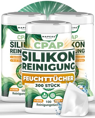 3x 100 Mapeau Reinigungstücher für CPAP Masken, Silikon, Gummi, Kunststoff, Feucht-Tücher ohne Duft ohne Alkohol, CPAP Wipe Sauerstoffmaske (3)