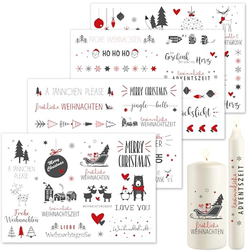 OWLBOOK® Kerzentattoos Weihnachten Kerzen Tattoo Sticker Kerzenfolien Folie Kerzensticker Aufkleber I Wasserschiebefolie