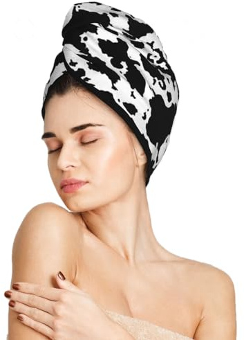 famliihw Kuhhaarhandtuch, Mikrofaser, schnell trocknend, Haarturban mit Knöpfen für Frauen, zum Trocknen von lockigem, langem und dickem Haar