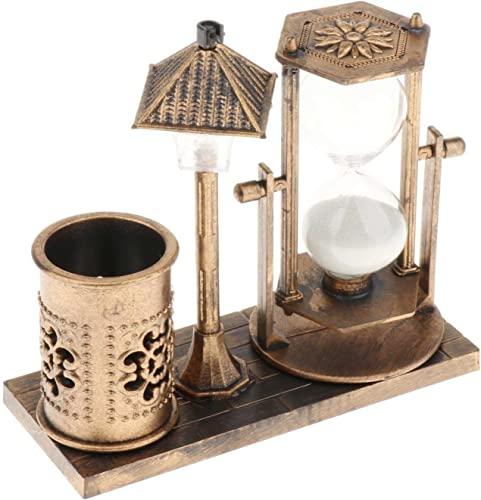 ShaaRi Hourglass Timers, Sand Timer,Kitchen Timer,Pen Polder Hourglass, 360°Rotating Hour Glass for Home Wedding Gift with White, Gold