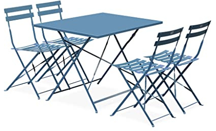sweeek - Table de Jardin bistrot Pliante métal + 4 assises 110 x 70cm. avec Quatre chaises Pliantes. Acier thermolaqué