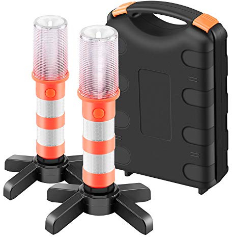 2 Leuchten LED Notfall Flares Set, Rotes Licht für Autobahn Straß Sicherheitsleuchte Camping-Lampe Alternative zu Sicherheitsdreieck LED-Notfall
