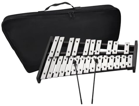 Professional Xylophone 25-Noten-Glockenspiel-Xylophon, Holzsockel, Aluminium-Stangen mit 2 Schlägeln, Percussion-Geschenk mit Tasche, silber