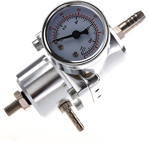 Qoekacy Universal Car Adjustable Fuel Pressure Regulator with Gauge Silver