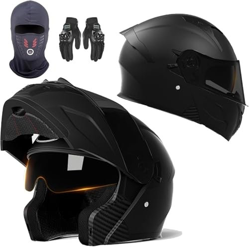 Modularer Motorradhelm, DOT/ECE-geprüfter Integralhelm mit Klappmechanismus und Doppelvisier, Integralhelm für Motorradfahrer mit Doppelvisier für Männer und Frauen. 15,55-60cm