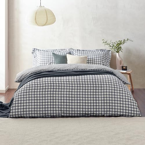 Yard Barton Gingham Check Duvet Cover Set (Navy, Double) | 100% cotton, reversible gingham design, soft breathable comfort