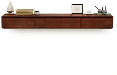 Schwebendes Unterhaltungszentrum aus Massivholz mit Schubladen und Klapptüren, modernes Wandmontiertes Medienkonsolenregal, Wohnzimmerschrank (Nussbaum)