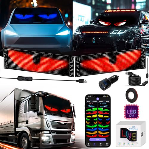 Hersance Set di 2 occhi flessibili a LED per camion e auto, Devil Eyes, 37 x 9 cm, controllo programmabile tramite app, testo, graffiti, vari modelli, insegna luminosa, tabellone segnapunti a LED