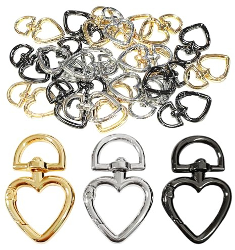 CHROMACRAFT 24 fibbie a forma di cuore, fibbie girevoli a forma di cuore, moschettone ad anello a D, fibbie decorative fai da te, accessori per chiavi, zaini, borse