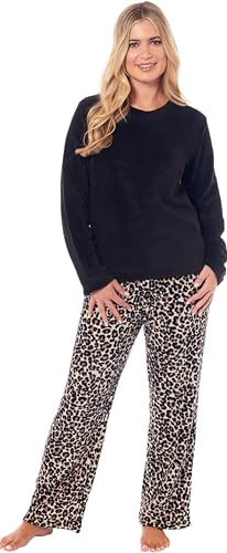 KATE MORGAN Womens Pyjamas Warm Fleece Pyjamas for Women Sets Pjs S-XL | Soft Twosie Pyjama Set for Ladies Gifts for Her Black M