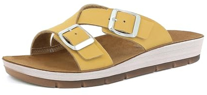 inblu Femme Ciabatte Donna Con Fasce Incrociate E Fibbie Regolabili, Plantare in Vera Pelle Imbottito Sandale Glissante, Jaune, 40 EU