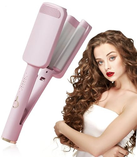 32mm Hair Waver Hair Crimper Hari Crimpers for Women Hari Wavers Wave Curling Iron 10s Fast Heating Negative Ions Ceramic Glaze Material Deep Waev Curling Iron for Short and Long(Pink)
