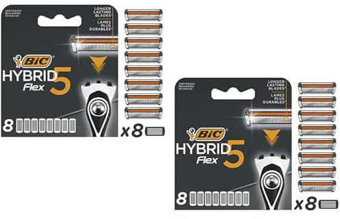 BIC Hybrid 5 Flex Männerrasierer-Nachfüllklingen | Mit 5 beweglichen Nano-Tech-Titanium-Klingen | 2 x 8er Nachfüllpackung