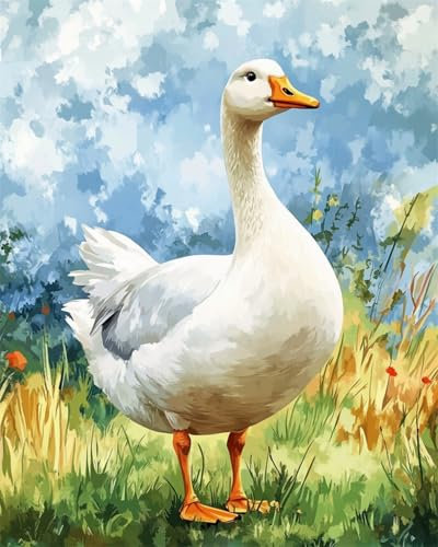 N.LANSHAN DIY Teppich Knüpfen Set Weiße Gans Tierporträt Knüpfpackungen Für Anfänger,Senioren Und 3D-Heimwerker. Teppich-Set. 90x120cm