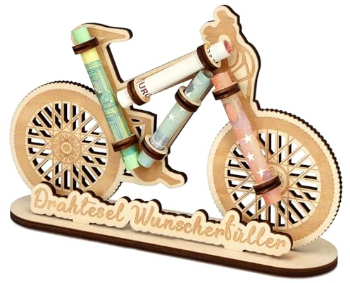 CXNXFD Wunscherfüller,Fahrrad Spardose aus Holz,Fahrrad Deko,Geldgeschenk Fahrrad für Radfahrer Freunde Familie Geburtstag, Drahtesel Wunscherfüller Design