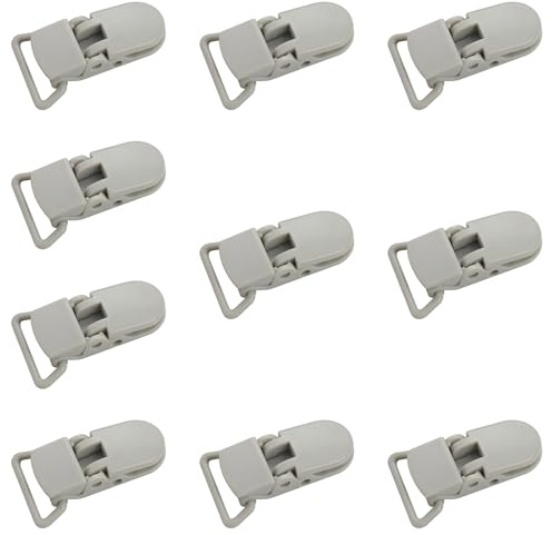 Confezione da 10 clip di ricambio per ciuccio, in plastica, senza BPA, per fai da te, per lavori fai da te, bavaglini e coperte, cinghie da cucito (1,9 cm, grigio)