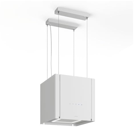 Klarstein Velaire Hotte Aspirante de Plafond - A++ Éco, 601 m³/h, Ultra Silencieuse 62 dB, Commandes Tactiles, LED, Filtre Charbon, 41x41x40 cm, Hotte Cuisine, Blanc