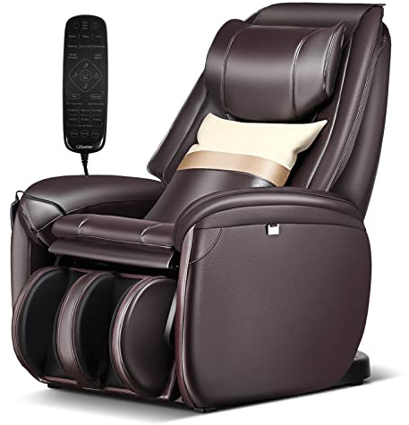 COSTWAY Elektrischer Massagesessel, Zero Gravity SL Spur Massagestuhl, Relaxsessel Liegestuhl mit Ganzkörpermassage, Rückenheizung, Wadenairbag-Massage, Fernbedienung, Rädern & Kissen (Braun)