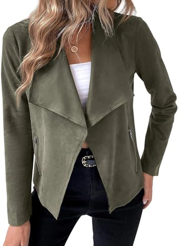MINTLIMIT Women's Faux Suede Jackets Long Sleeve Zipper Lapel Y2K Moto Jackets Open Front Cropped Coat Outwear