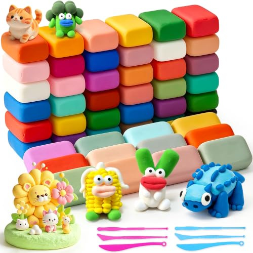 Houbobo Air Dry Clay 48 Colors, Ultra Light Modelling Clay Kit for Kids | Non-Sticky Soft Magic Air Drying Clay, DIY Art Set with 6 Sculpting Tools, Arts and Crafts Gift for Boys & Girls