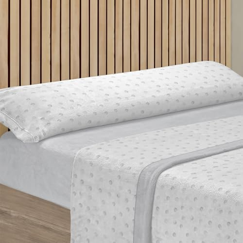 HOME MERCURY- Juego de Sábanas Térmicas Invierno, Lunares Gris (Cama 135) | Extra Suave y Ajustables, Juego Polar, Pirineo de 3 Piezas Incluye Bajera Ajustable, Encimera y Funda Almohada.