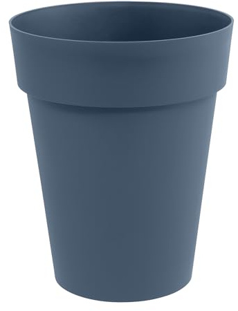 EDA - Pot de Fleur Vase Mi-Haut Toscane Ø 44 cm - 50 L - Intérieur & Extérieur - Zone de rétention d'eau pour Limiter l'Arrosage - Plastique Recyclé - Ø 44 x H.53 cm - Bleu Jean