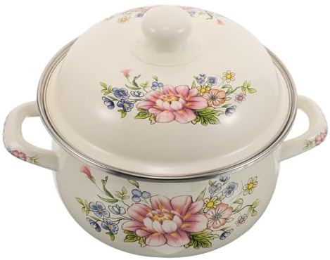 Toyvian Marmite en Émail Vintage 18 CM avec Couvercle Hermétique 2L Motif Floral Rétro pour Cuisson sur Plaques Gaz et Électriques Casserole à Mijoter Compacte avec Double Poignée Pot à